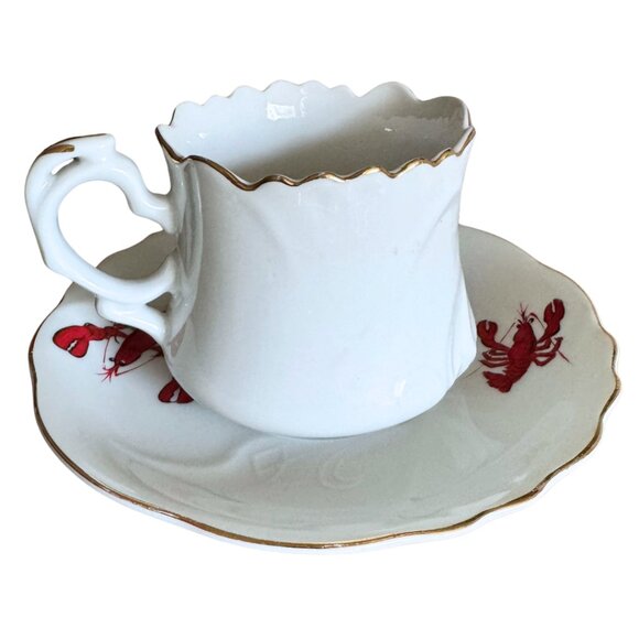 Lobster Creamer and Saucer Stamped ESD Japan Hand Painted Porcelain MCM Vintage - Picture 2 of 7